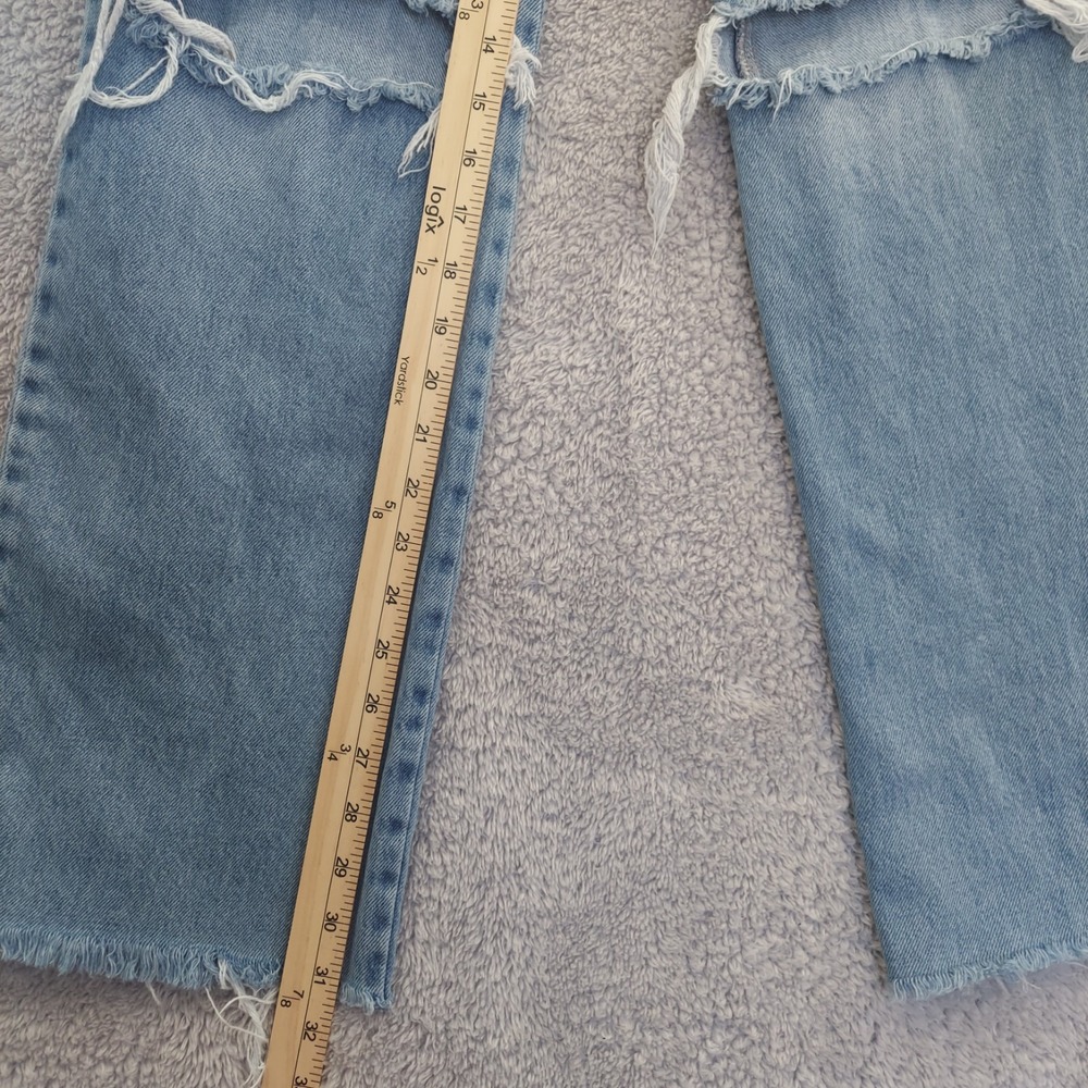 Stradivarius Straight Leg Jeans Women Size 2 Light Distressed Raw Hem High Rise - Picture 6 of 12